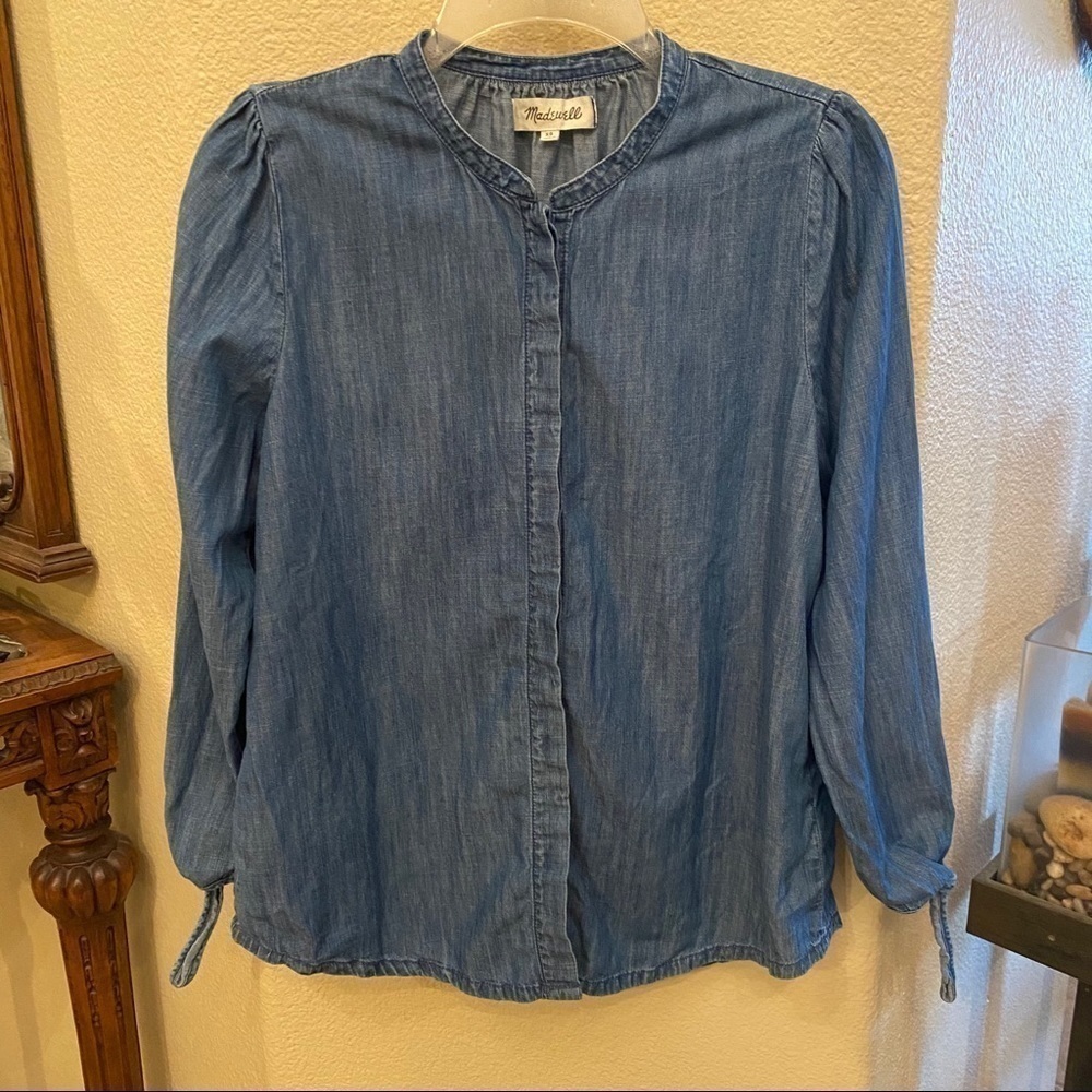 MADEWELL Women Blue Button Chambray Top Size Xsmall